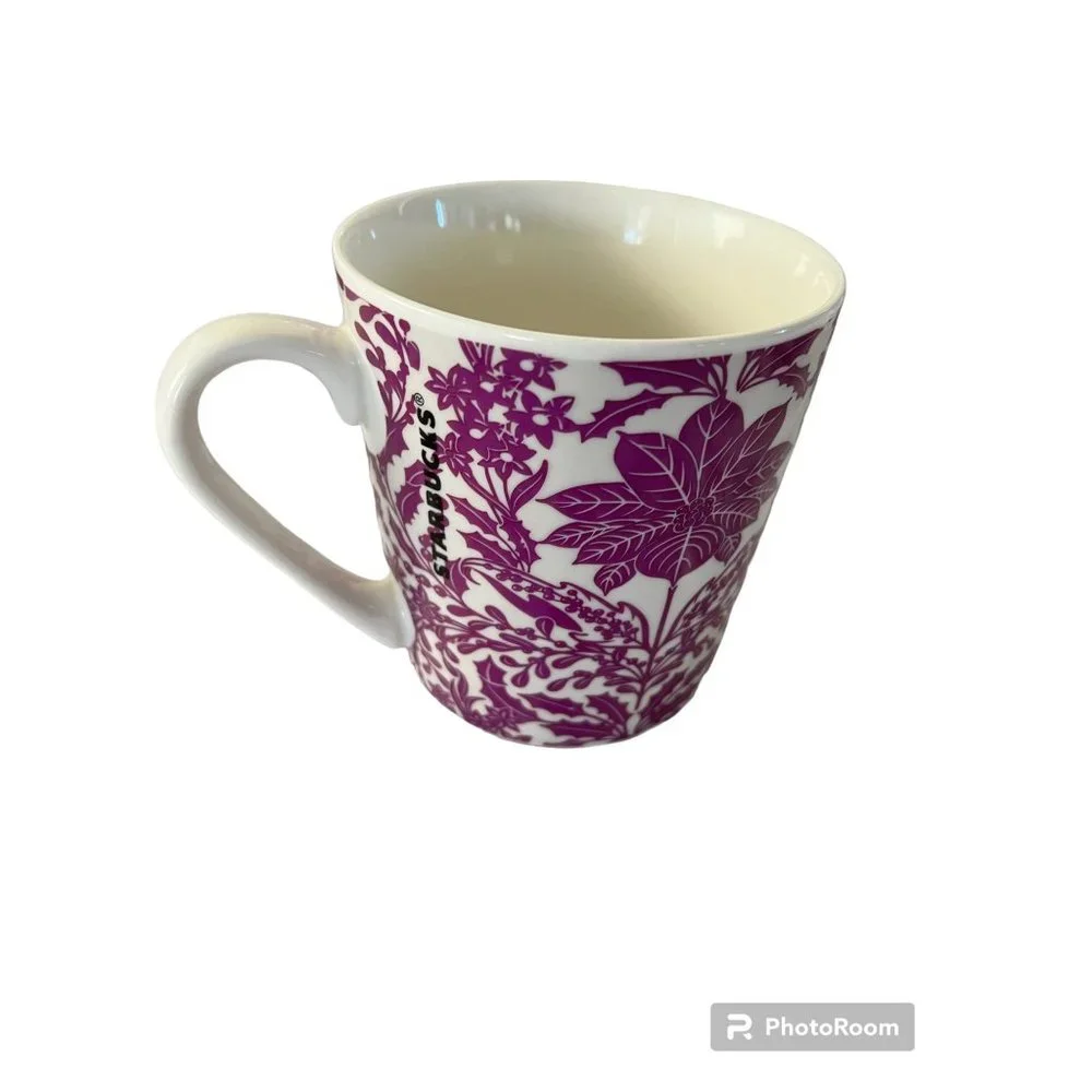 Starbucks 2017‎ Large 18 oz Purple Floral Coffee Tea Mug Oversized Cup